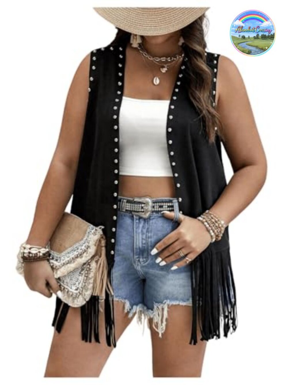 Plus Size Fringe Vest Suede Tassel Western Cowgirl Hippie 70s